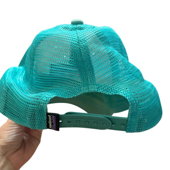 Patagonia white teal logo trucker mesh snap back hat SIZE OS - Picture 2 of 4